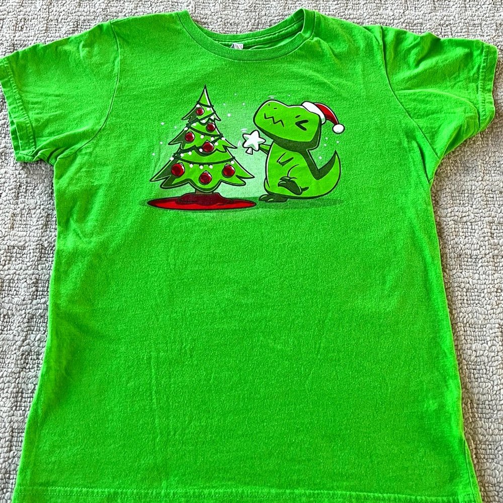 Teeturle Boys T-Rex Christmas Shirt - Size Youth Large